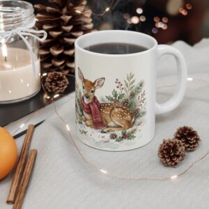 Fawn Christmas Mug, Hot Cocoa Watercolor Winter Coffee Cup