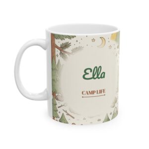 Camping Mug Personalized with Name, Pastel Campfire and Tent, 11oz