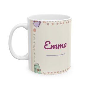 Personalized Coffee Mug with Name, Pastel Clip Art Design, 11oz