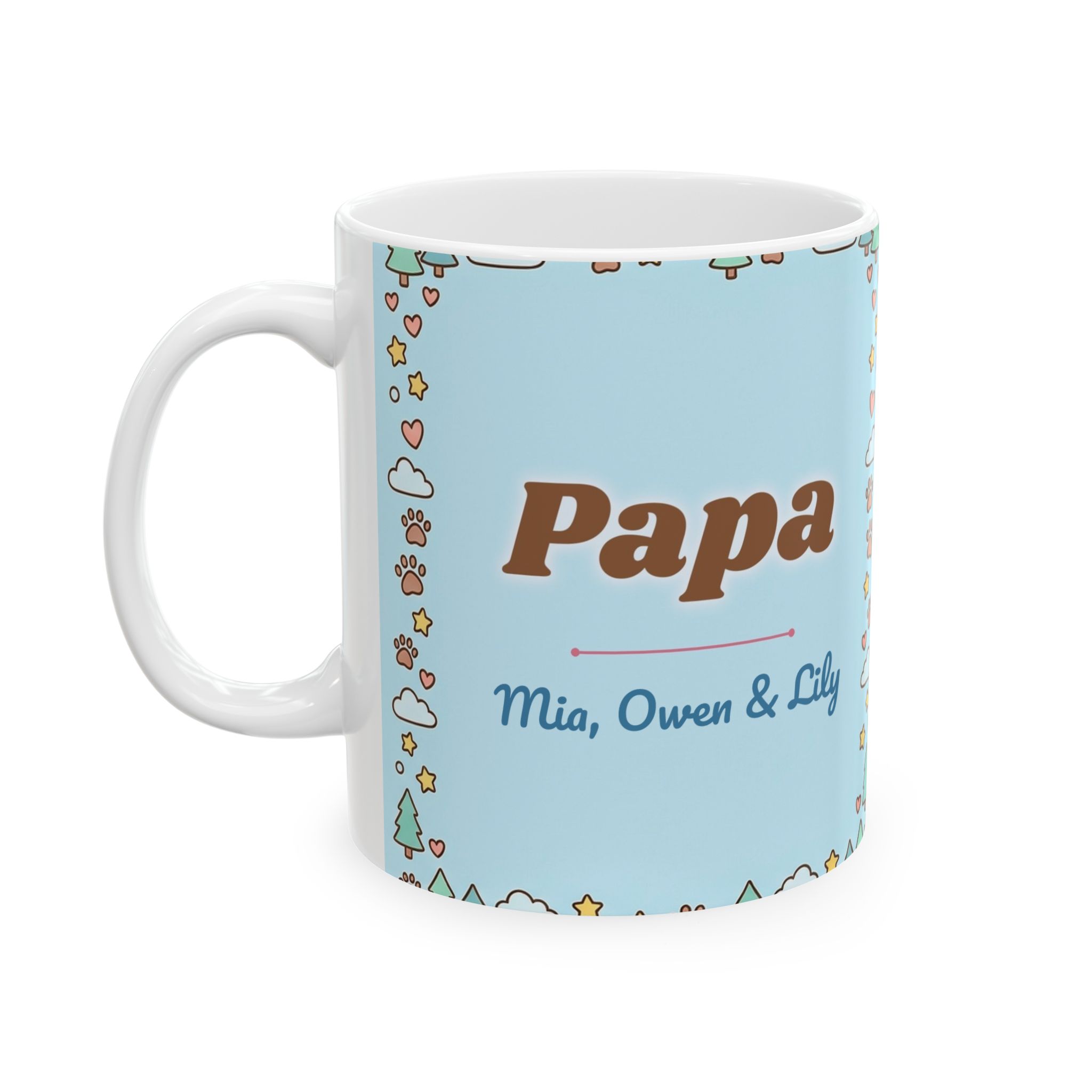 Papa Mug Personalized with Grandkids Names, Papa Bear and Cubs, 11oz