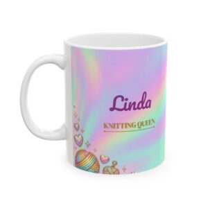 Personalized Knitting Mug, Knitting Queen Name, 3D Iridescent Yarn Coffee Cup