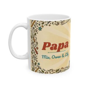 Papa Mug Personalized with Grandkids Names, Vintage Workshop, 11oz