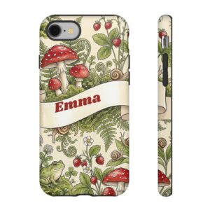 Custom Name Mushroom Frog Phone Case, Cottagecore, Tough Cover for iPhone 18 Pro Max, 17, Galaxy S26