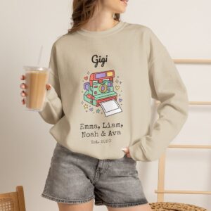 Personalized Gigi Sweatshirt with Grandkids Names, Retro Instant Camera Crewneck