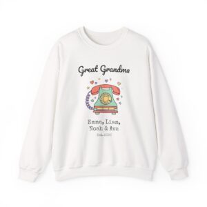Personalized Great Grandma Sweatshirt with Grandkids Names, Retro Rotary Phone Crewneck