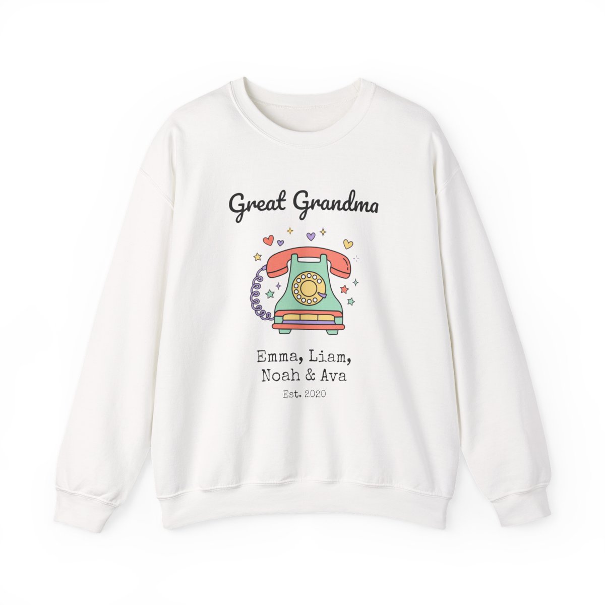 Personalized Great Grandma Sweatshirt with Grandkids Names, Retro Rotary Phone Crewneck