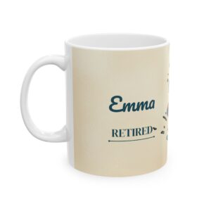 Retirement Mug, Personalized Retired Name Coffee Cup, Stained Glass Sunset Lighthouse Beach (11oz)