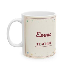 Teacher Mug Personalized with Name, Pastel Apple, Books and Globe, 11oz