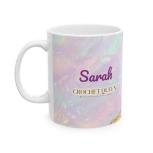 Personalized Crochet Mug, Crochet Queen Name, 3D Iridescent Yarn Coffee Cup, Granny Square