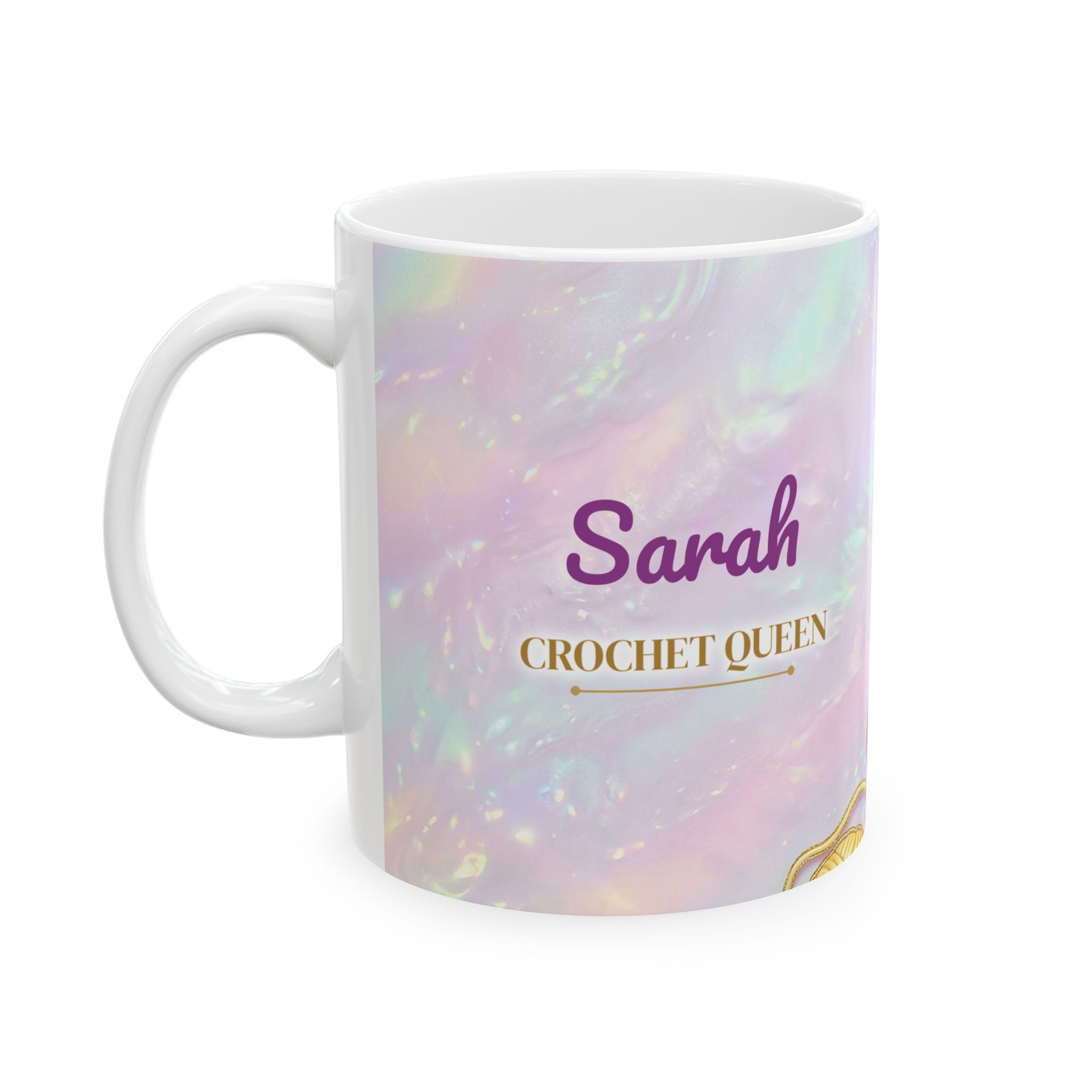 Personalized Crochet Mug, Crochet Queen Name, 3D Iridescent Yarn Coffee Cup, Granny Square