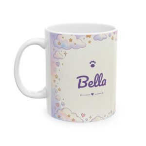 Custom Cat Mug with Your Cat's Name, Ragdoll Cat Pastel Clouds Personalized Coffee Cup
