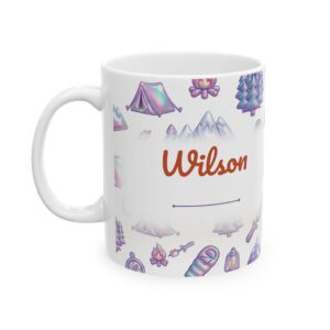 Camping Mug Personalized Name, 3D Iridescent Holographic Coffee Cup, Custom Camper