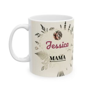Mom Mug, Personalized Name Minimal Line Art Floral Wildflower Bouquet Coffee Cup