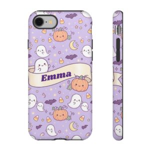 Custom Name Halloween Phone Case, Pastel Ghost and Pumpkin, Tough Cover for iPhone 18 Pro Max, 17, Galaxy S26