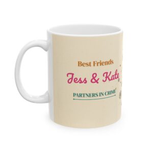Best Friend Mug Personalized Names, Vintage Retro 70s Partners in Crime Friendship Coffee Cup