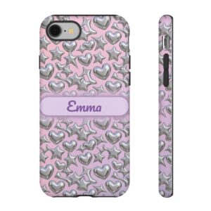 Custom Name Liquid Silver Heart Phone Case, Y2K, Tough Cover for iPhone 18 Pro Max, 17, Galaxy S26