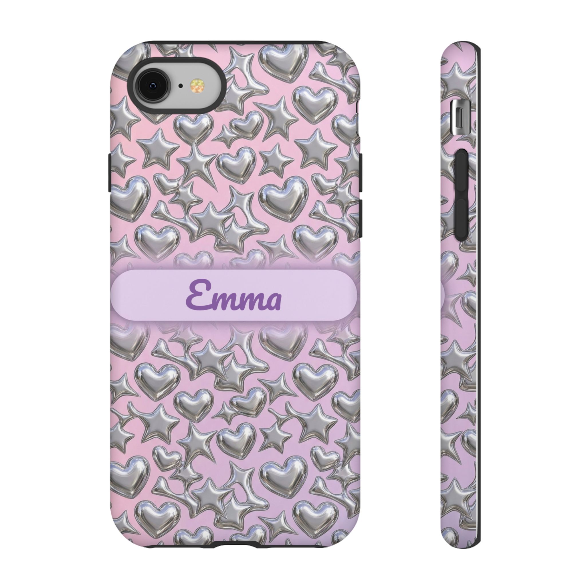 Custom Name Liquid Silver Heart Phone Case, Y2K, Tough Cover for iPhone 18 Pro Max, 17, Galaxy S26