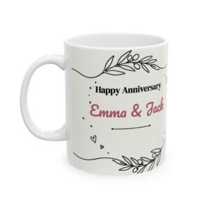 Anniversary Mug with Couple Names, Minimal Line Art Personalized Coffee Cup