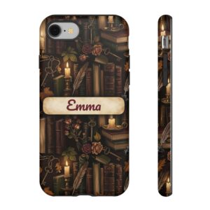 Custom Name Dark Academia Phone Case, Antique Books, Tough Cover for iPhone 18 Pro Max, 17, Galaxy S26