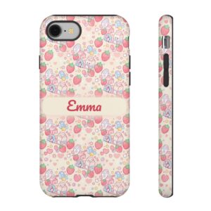 Custom Name Strawberry Milk Phone Case, Kawaii Pink, Tough Cover for iPhone 18 Pro Max, 17, Galaxy S26