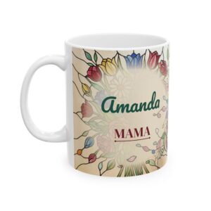 Mom Mug Personalized Name, Stained Glass Rose Bouquet Coffee Cup, Floral Mama