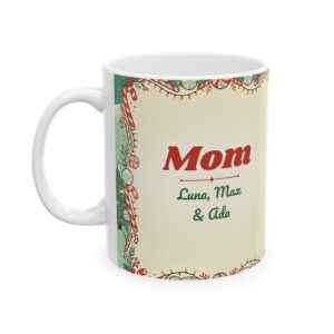 Mom Mug Personalized with Kids Names, Candy Cane Lane Christmas Coffee Cup