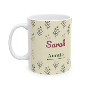 Auntie Mug Personalized Name, Minimal Line Art Botanical Coffee Cup, Custom Aunt