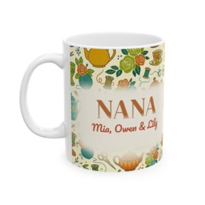Nana Mug Personalized Name, Mid Century Retro Coffee Cup, Custom Grandkids Names