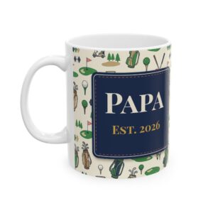 Personalized Papa Golf Mug, Grandkids Names, Country Club Print (11oz)
