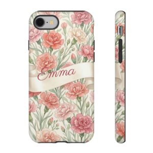 Custom Name January Birth Flower Phone Case, Carnation, Tough Cover for iPhone 18 Pro Max, 17, Galaxy S26