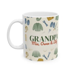 Grandpa Mug Personalized Name, Cute Pastel Clip Art Coffee Cup, Custom Grandkids Names