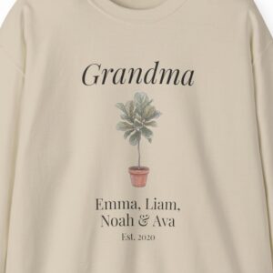 Personalized Grandma Sweatshirt with Grandkids Names, Fiddle Leaf Fig Plant Line Art Crewneck