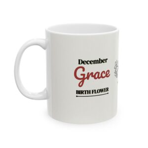 Birth Flower Mug December, Personalized Name, Minimal Line Art Narcissus and Holly, 11oz