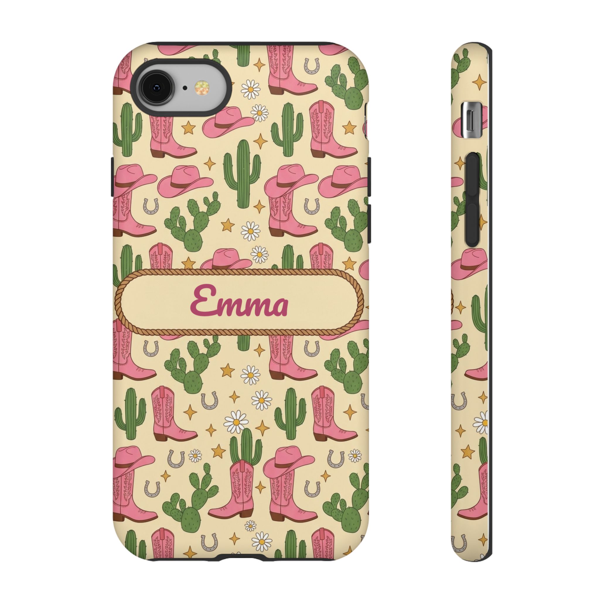 Custom Name Pink Cowgirl Boots Phone Case, Tough Cover for iPhone 18 Pro Max, 17, Galaxy S26