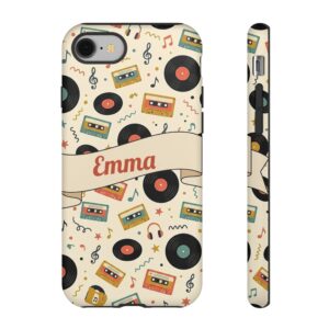 Custom Name Retro Vinyl Record Phone Case, Music Lover, Tough Cover for iPhone 18 Pro Max, 17, Galaxy S26