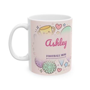 Football Mom Mug Personalized with Name, Pastel Kawaii Design, 11oz
