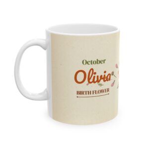 Birth Flower Mug October, Personalized Name, Retro 70s Floral, 11oz