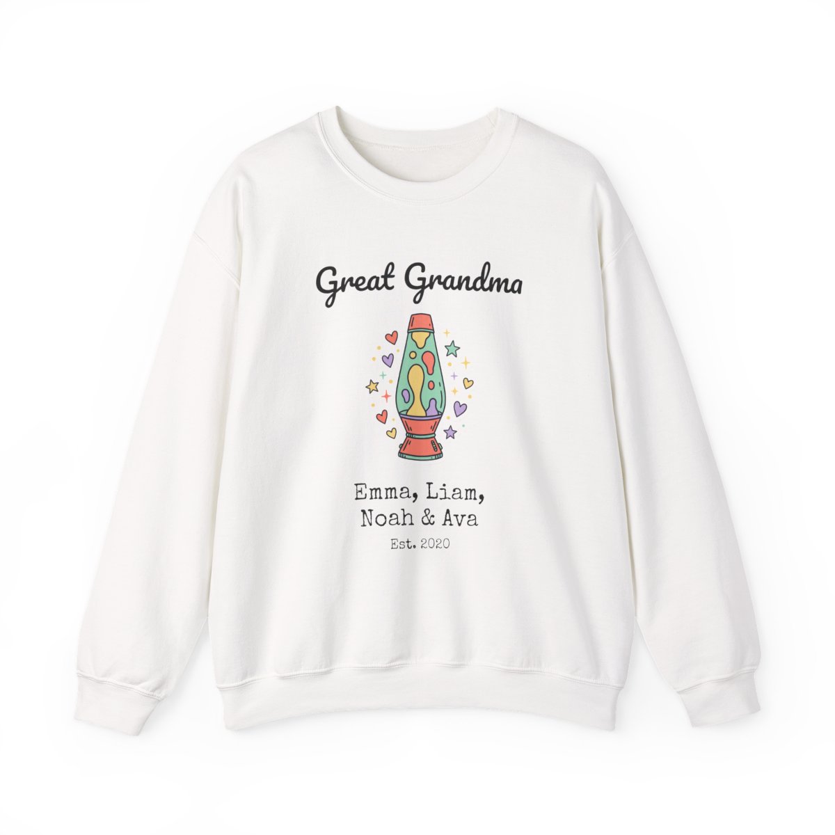 Personalized Great Grandma Sweatshirt with Grandkids Names, Groovy 70s Lamp Crewneck - Image 2