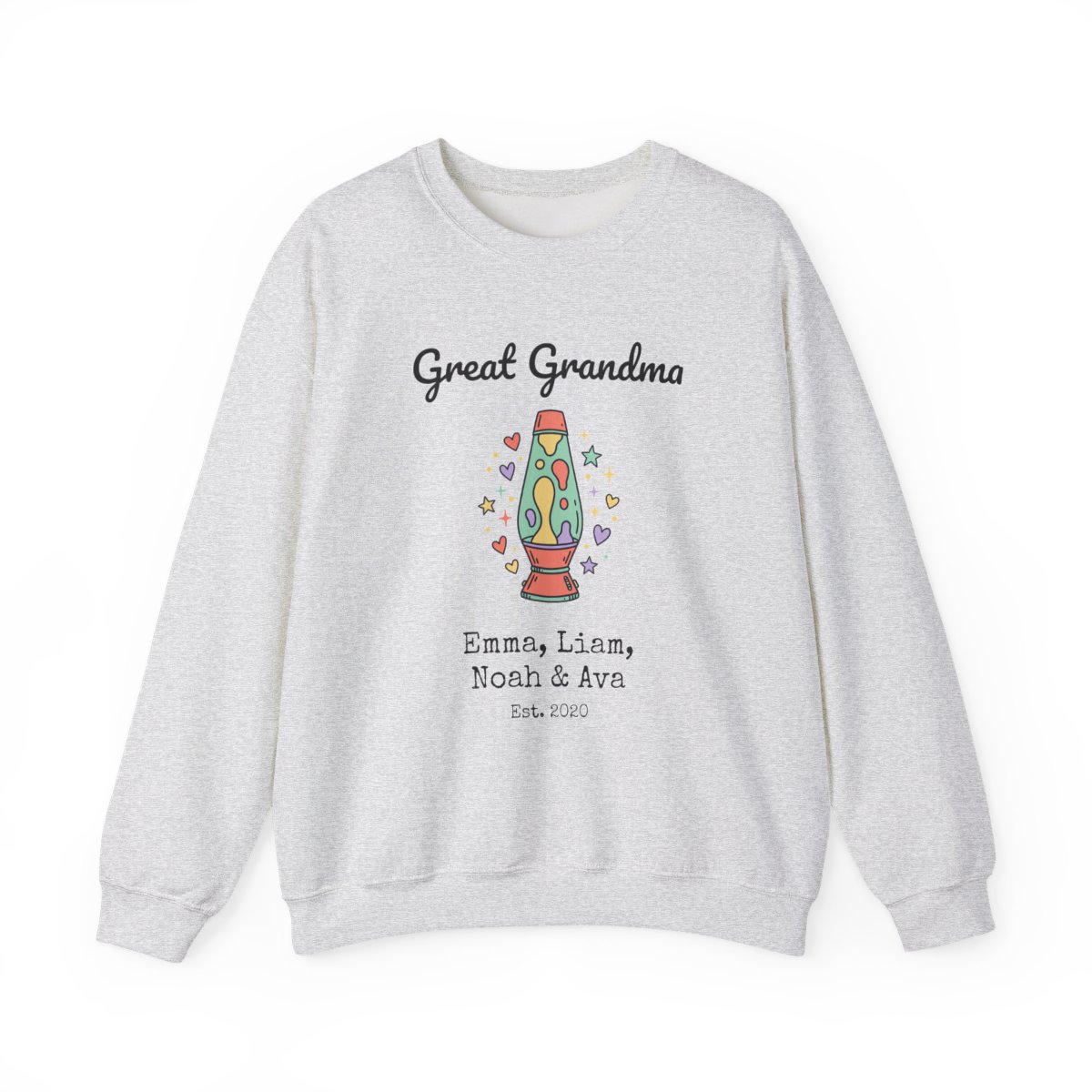 Personalized Great Grandma Sweatshirt with Grandkids Names, Groovy 70s Lamp Crewneck - Image 3