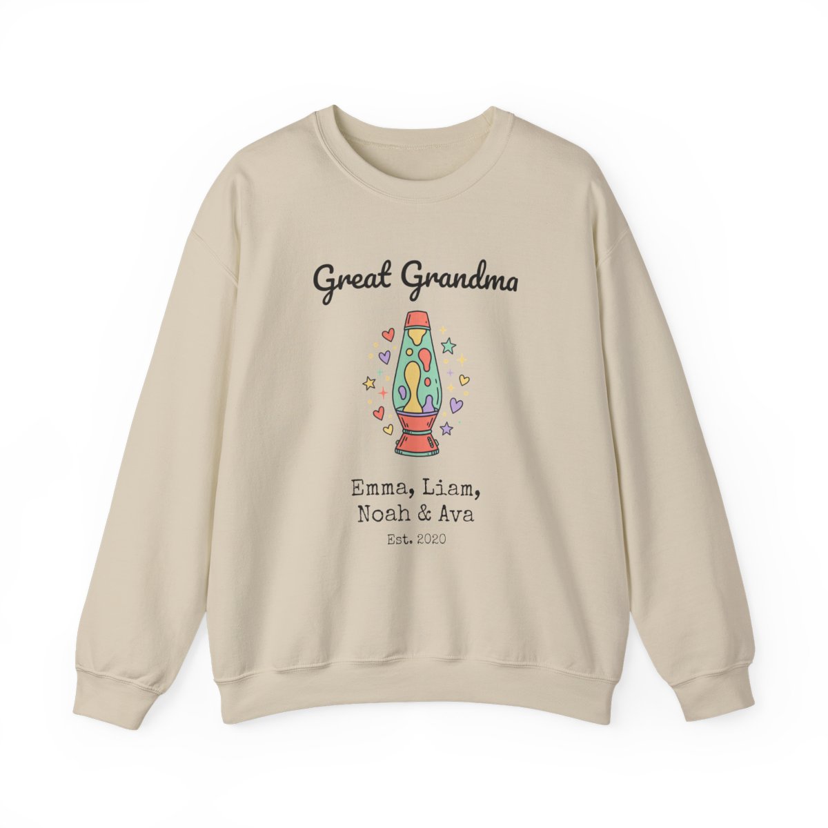 Personalized Great Grandma Sweatshirt with Grandkids Names, Groovy 70s Lamp Crewneck - Image 4