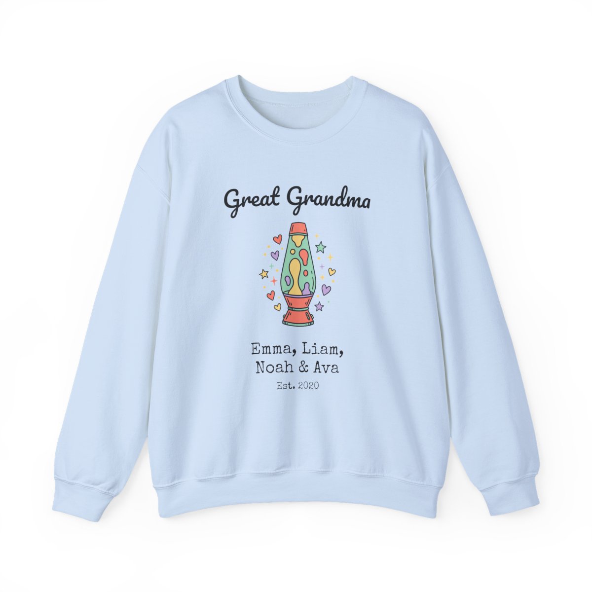 Personalized Great Grandma Sweatshirt with Grandkids Names, Groovy 70s Lamp Crewneck - Image 5