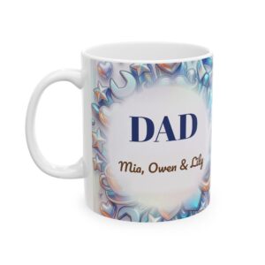 Dad Mug, Personalized 3D Iridescent Coffee Cup with Kids Names, Chrome Star (11oz)
