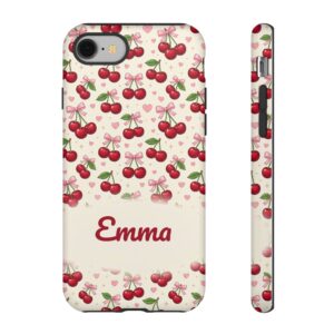 Custom Name Cherry Bow Phone Case, Coquette, Tough Cover for iPhone 18 Pro Max, 17, Galaxy S26