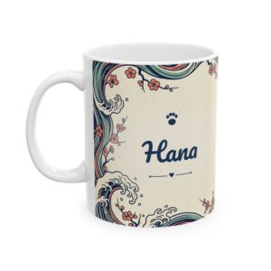 Custom Cat Mug with Your Cat's Name, Calico Cat Japanese Wave Personalized Coffee Cup
