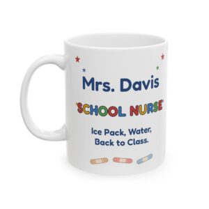 School Nurse Mug Personalized with Name, Funny Ice Pack Water Back to Class, School Bus Apple Nurse Gift Coffee Cup