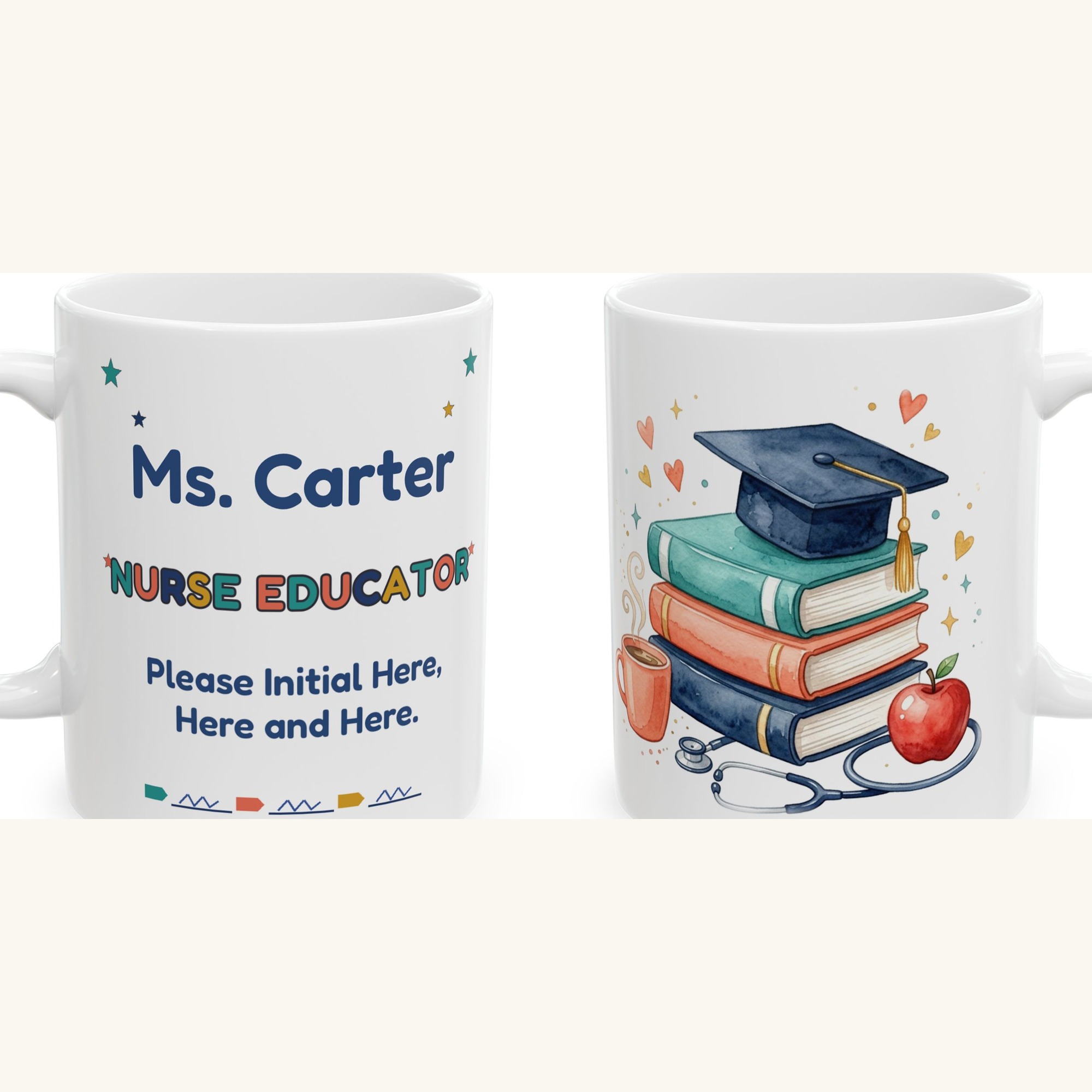 Nurse Educator Mug Personalized with Name, Funny Please Initial Here Here and Here, Nursing Instructor Gift Coffee Cup - Image 5