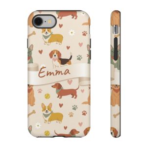 Custom Name Dog Mom Phone Case, Pastel Puppy Pattern, Tough Cover for iPhone 18 Pro Max, 17, Galaxy S26