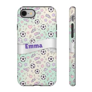 Custom Name Soccer Phone Case, Pastel Mint and Cream, Tough Cover for iPhone 18 Pro Max, 17, Galaxy S26