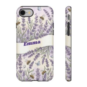 Custom Name Lavender Bee Phone Case, Watercolor, Tough Cover for iPhone 18 Pro Max, 17, Galaxy S26