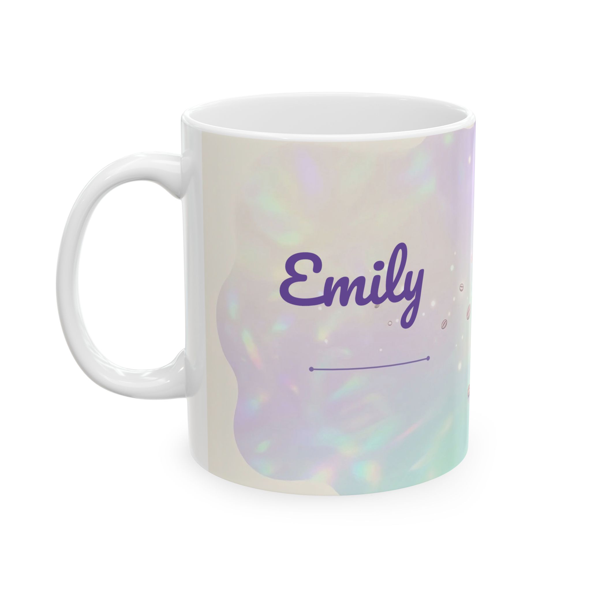 Personalized Coffee Mug, Custom Name with Iridescent Holographic Coffee Cups, 11oz Ceramic